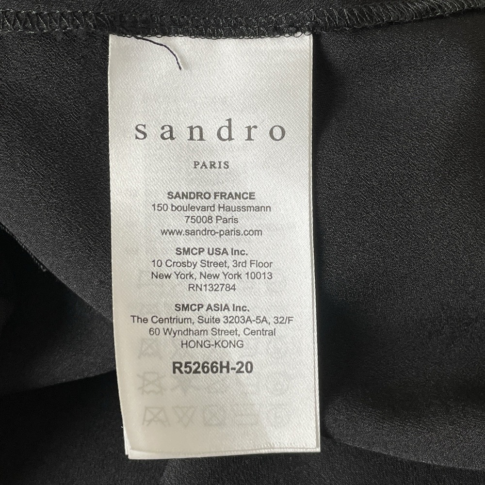 Sandro Whimsical Rock n Roll Silk Dress Size 2 Goth Ruffle Trim Pearl Buttons - Picture 9 of 11